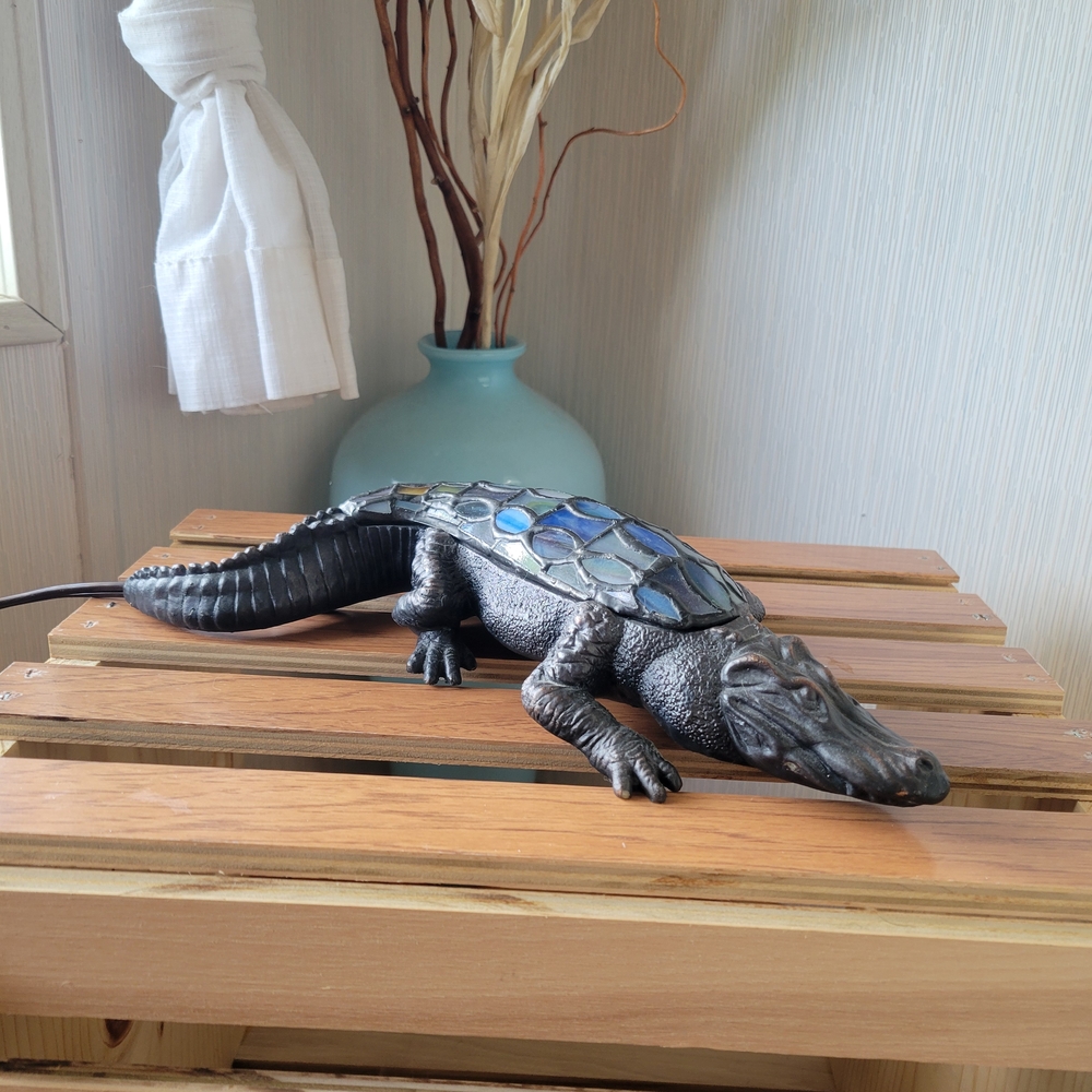 Decorative Reptile Figurine with Blue Accents